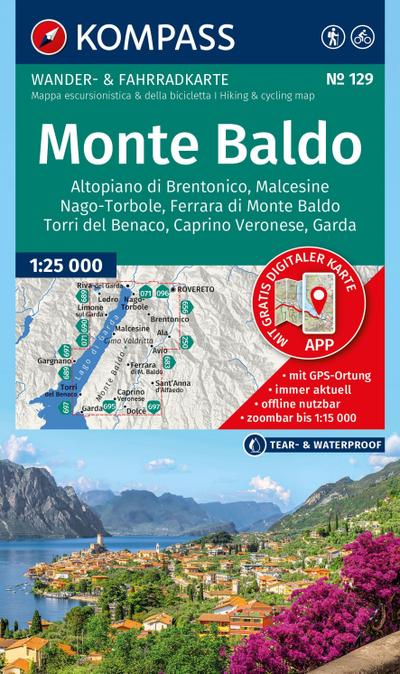 KOMPASS Wanderkarte 129 Monte Baldo, Malcesine, Nago-Torbole, Garda 1:25.000 