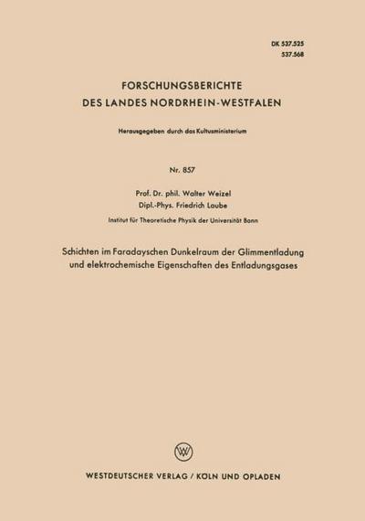 Schichten im Faradayschen Dunkelraum der Glimmentladung und elektrochemische Eigenschaften des Entladungsgases