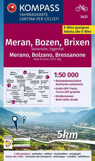 KOMPASS Fahrradkarte 3421 Meran, Bozen und Umgebung 1:50.000 