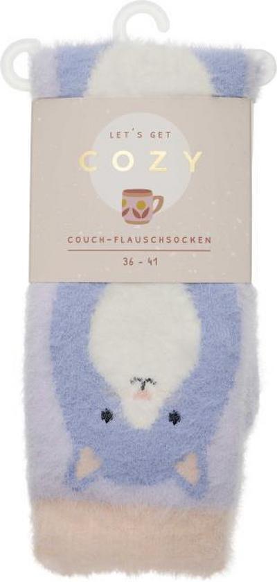 COZY Couch-Flauschsocken ’Cozy Cat’, blau