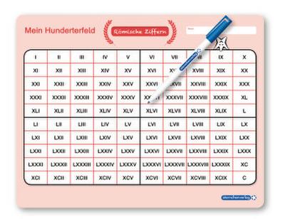 Mein Hunderterfeld - Römische Ziffern und Stift, 1 Lernvorlage mit Spezialstift