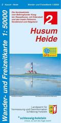 Wander- und Freizeitkarte Husum - Heide: Die Nordseeküste vom Beltringharder Koog bis Wesselburen, mit Eiderstedt und den Inseln Pellworm, Nordstrand und Helgoland