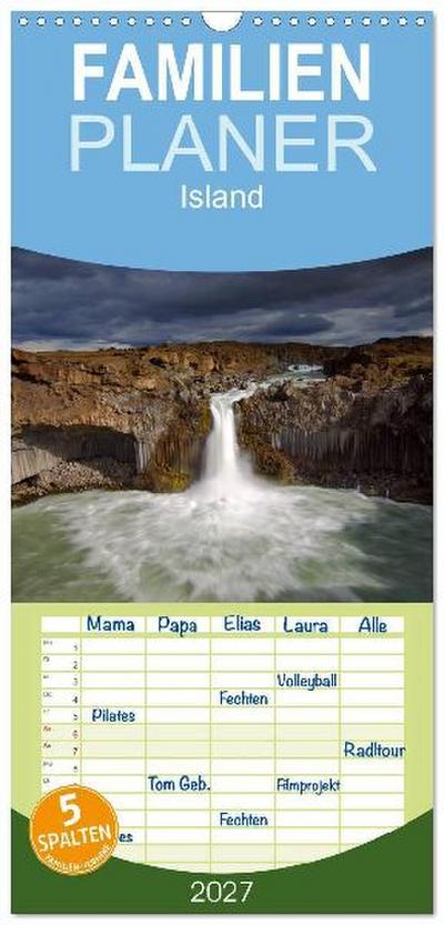 Familienplaner 2027 - Island mit 5 Spalten (Wandkalender, 21 x 45 cm) CALVENDO