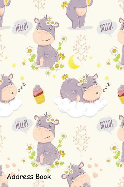 Address Book: For Contacts, Addresses, Phone, Email, Note, Emergency Contacts, Alphabetical Index with Cute Cartoon Hippo Girl