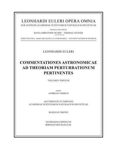 Commentationes astronomicae ad theoriam perturbationum pertinentes 3rd part