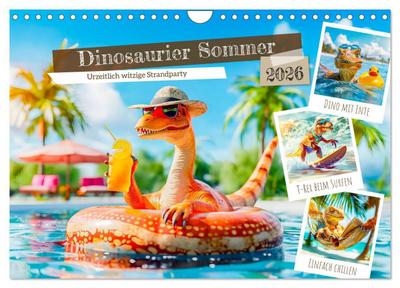 Dinosaurier Sommer - Urzeitlich witzige Strandparty (Wandkalender 2026 DIN A4 quer), CALVENDO Monatskalender