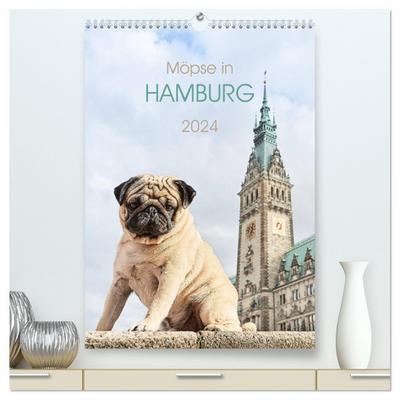 Möpse in Hamburg (hochwertiger Premium Wandkalender 2024 DIN A2 hoch), Kunstdruck in Hochglanz