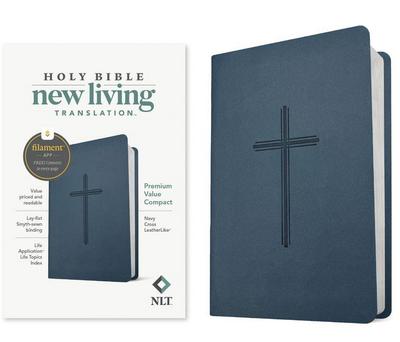 NLT Premium Value Compact Bible, Filament Enabled (Leatherlike, Navy Cross)