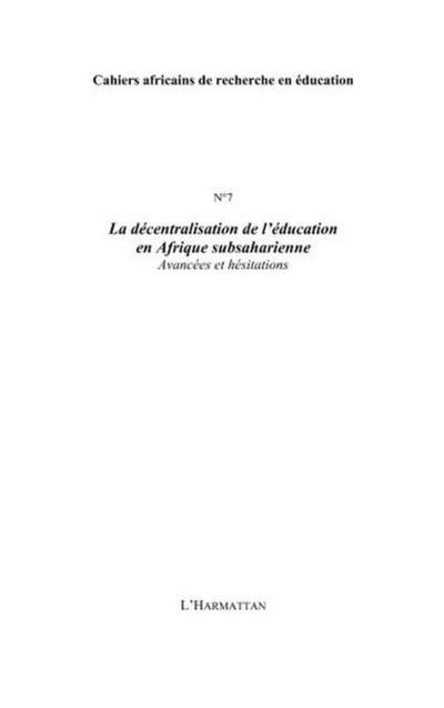 La decentralisation de l’education en Afrique subsaharienne