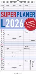 Superplaner L 2026 5 Spalten - Familien-Timer 22x45 cm - Offset-Papier - mit Ferienterminen - Wand-Planer - Familienkalender - Alpha Edition