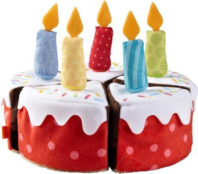 HABA 304105 - Geburtstagstorte, Zubehör für Kaufladen und Kinderküche, Stoff-Torte aus 5 Teilen mit abnehmbaren Kerzen, Spielzeug ab 3 Jahren