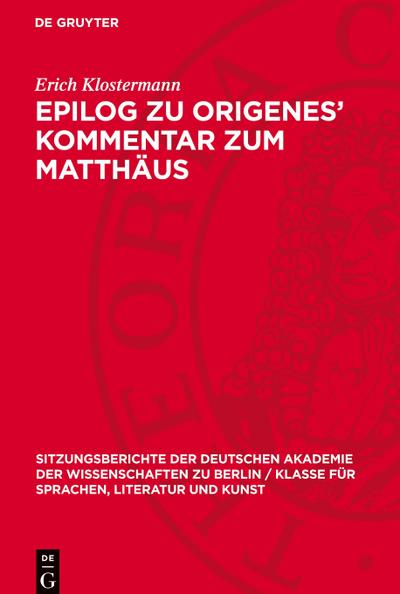 Epilog zu Origenes’ Kommentar zum Matthäus