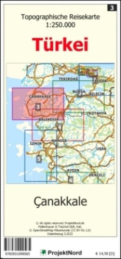 Canakkale - Topographische Reisekarte 1:250.000 Türkei (Blatt 3): mit Wanderwegen und Radwanderwegen - Landkarte (Türkei Reisekarten: Detaillierte topographische Landkarten)