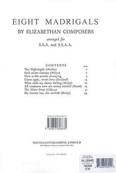 8 Madrigals by Elizabethan Composers