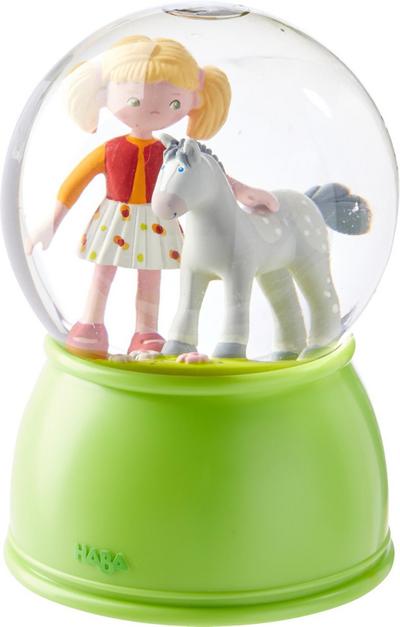 HABA 303518 - LED-Schlummerlicht-Schneekugel Pferdeglück, leuchtende Schneekugel für Mädchen, Schlummerlicht mit Glitzer und Farbwechsel, Geschenk für Pferde-Freunde
