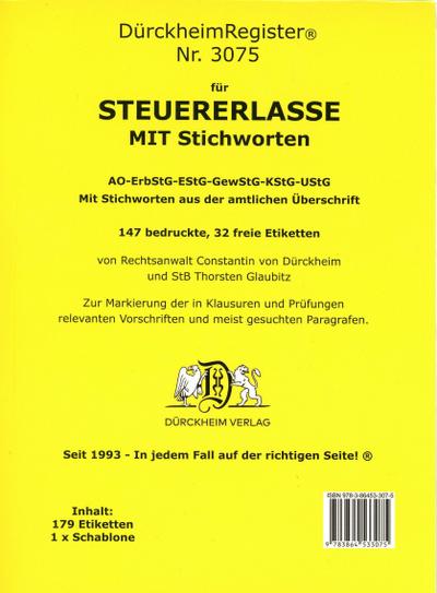 DürckheimRegister® STEUERERLASSE MIT Stichworten (2023)