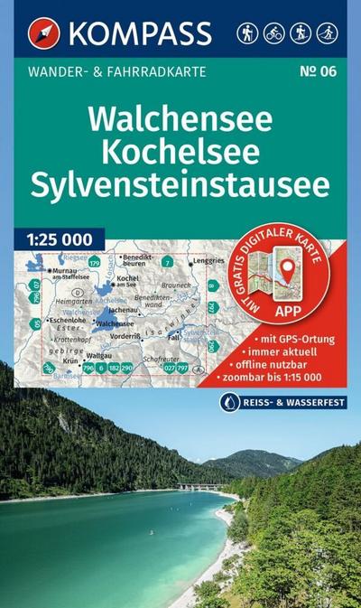 KOMPASS Wanderkarte 06 Walchensee, Kochelsee, Sylvensteinstausee 1:25.000 