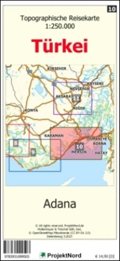 Adana - Topographische Reisekarte 1:250.000 Türkei (Blatt 10): mit Wanderwegen und Radwanderwegen - Landkarte (Türkei Reisekarten: Detaillierte topographische Landkarten)