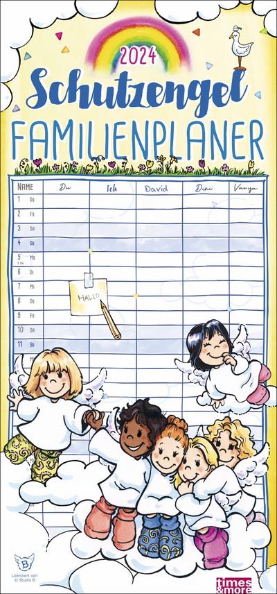 times&more Schutzengel Familienplaner 2024. Kalender mit 5 Spalten - praktischer Familienplaner für die Wand mit süßen Schutzengeln als Blickfang. Familienkalender 2024.