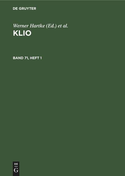 Klio. Band 71, Heft 1