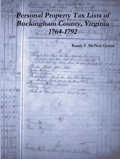 Personal Property Tax Lists  of  Buckingham County, Virginia 1764-1792