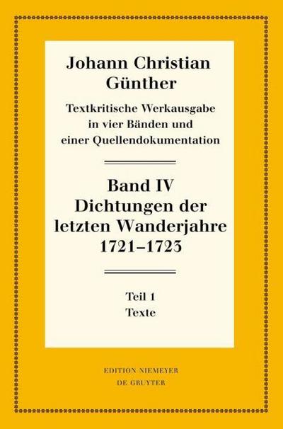 Dichtungen der letzten Wanderjahre 1721-1723