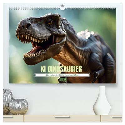 KI Dinosaurier - Herrscher der Lüfte, Land und Meer (hochwertiger Premium Wandkalender 2025 DIN A2 quer), Kunstdruck in Hochglanz