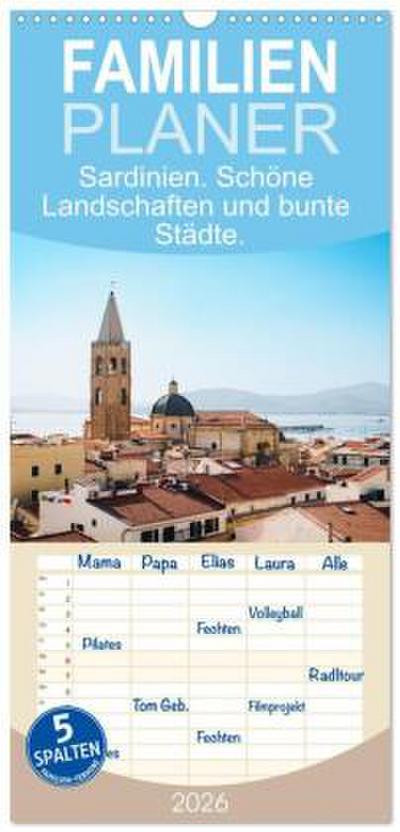 Familienplaner 2026 - Sardinien. Schöne Landschaften und bunte Städte. mit 5 Spalten (Wandkalender, 21 x 45 cm) CALVENDO