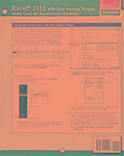 Excel 2013 with Data Analysis Toolpak Study Card for Introductory Statistics
