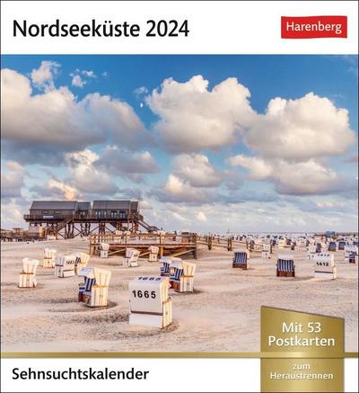 Nordseeküste Sehnsuchtskalender 2024. Reise-Kalender mit 53 hochwertigen Postkarten der schönsten Reiseziele an der Nordsee. Postkartenkalender 2024