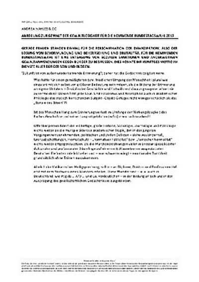 ZUKUNFT DER ARBEIT UND GEWALT / ANREGUNG ZUR GEWALT DER GEWALTLOSIGKEIT FÜR DIE KOMMENDE BUNDESTAGSWAHL 2017