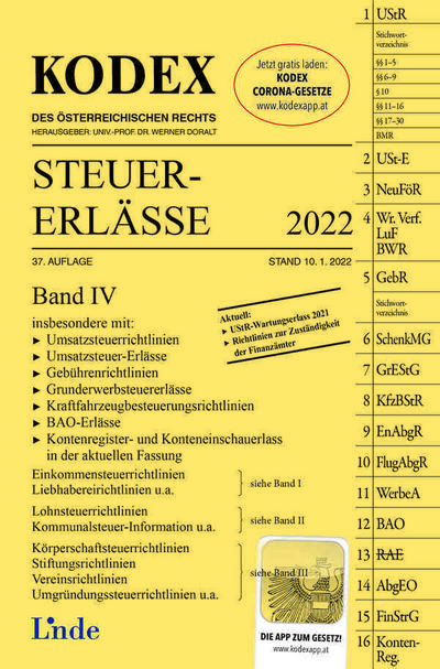 KODEX Steuer-Erlässe 2022, Band IV (Kodex des Österreichischen Rechts)