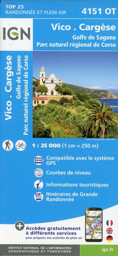 Vico Cargèse Golfe de sagone. Parc naturel régional de Corse 1 : 25 000