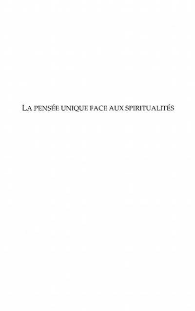 Pensee unique face aux spiritualites le