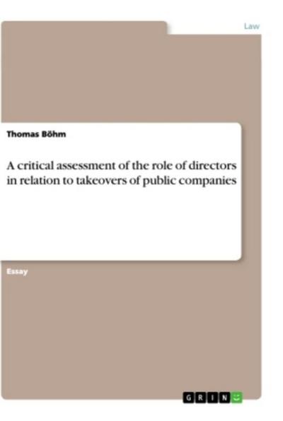 A critical assessment of the role of directors in relation to takeovers of public companies