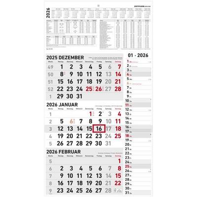 3-Monatskalender Kombi 2026 - Büro-Kalender 33x45 cm (geöffnet) mit Datumsschieber - Zettler - 957-0011