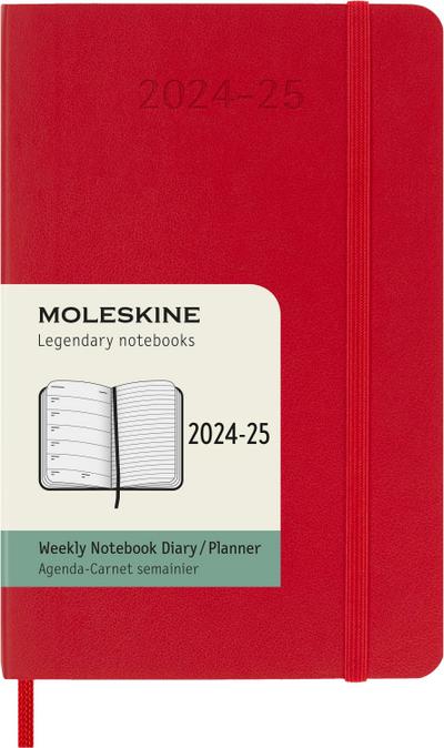 Moleskine 18 Monate Wochen Notizkalender 2024/2025, Pocket/A6, 1 Wo = 1 Seite, rechts linierte Seite, Weicher Einband, Scharlachrot