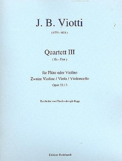 Quartett Es-Dur op.22,3 für Flöte (Vl) und StreichtrioPartitur+Stimmen