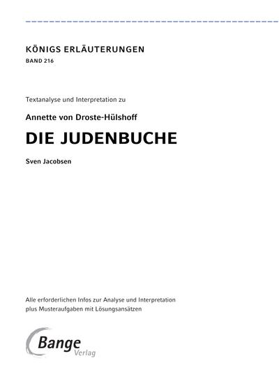 Die Judenbuche von Annette von Droste-Hülshoff - Textanalyse und Interpretation