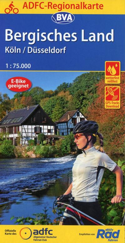 ADFC-Regionalkarte Bergisches Land Köln/Düsseldorf 1:75.000, reiß- und wetterfest, GPS-Tracks Download