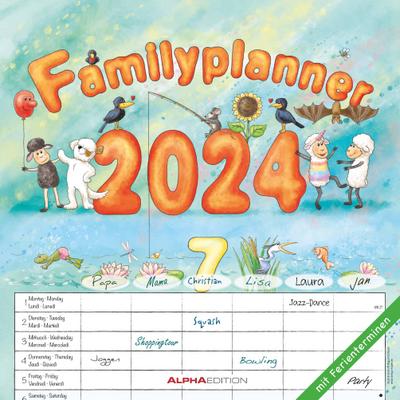 Familienplaner Cartoon 2024 - Broschürenkalender 30x30 cm (30x60 geöffnet) - Kalender mit Platz für Notizen - 6 Spalten - Bildkalender - Wandkalender