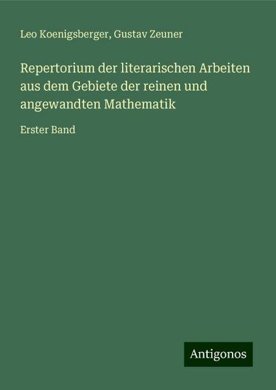 Koenigsberger, L: Repertorium der literarischen Arbeiten aus