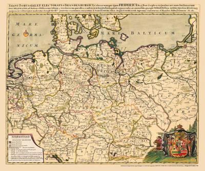 Historische Landkarte und Postkarte: KÖNIGREICH PREUSSEN 1701