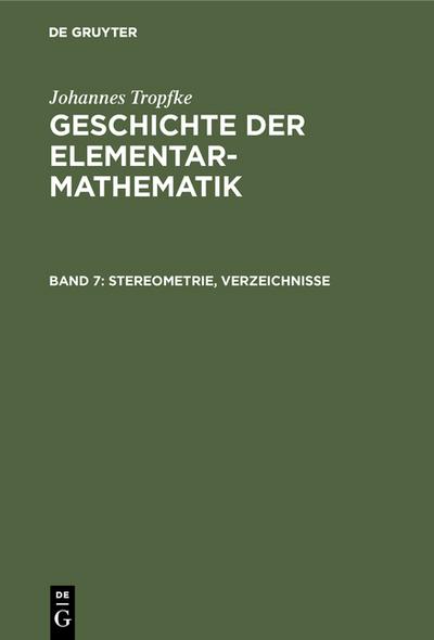 Stereometrie, Verzeichnisse