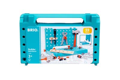BRIO Builder 34596 Werkbank-Koffer - Perfektes Einstiegs-Set für kleine Handwerker inklusive Hammer, Schraubenzieher, Zange sowie vielen Schrauben, Muttern und weiteren Spielelementen - Empfohlen für Kinder ab 3 Jahren