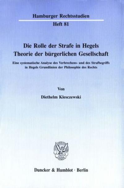 Die Rolle der Strafe in Hegels Theorie der bürgerlichen Gesellschaft.