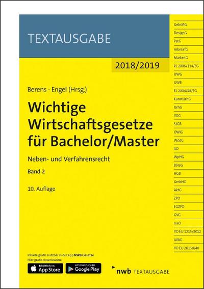 Wichtige Wirtschaftsgesetze für Bachelor / Master 2018/2019. Bd.2