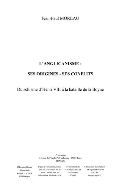 L’anglicanisme : ses origines, ses conflits