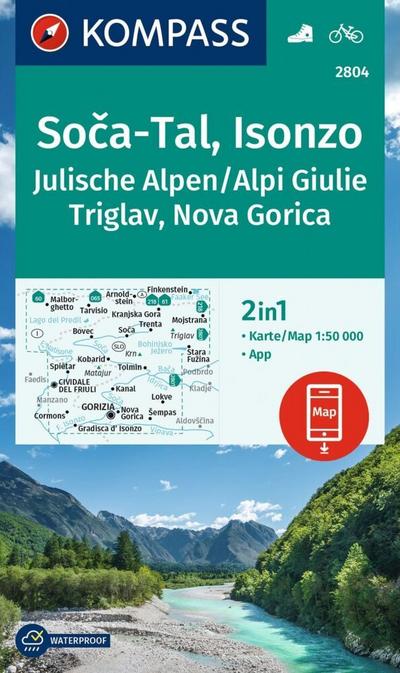 KOMPASS Wanderkarte 2804 Soca-Tal, Isonzo, Alpi Giulie / Julische Alpen, Triglav, Nova Gorica 1:50.000 