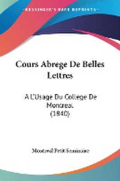 Cours Abrege De Belles Lettres